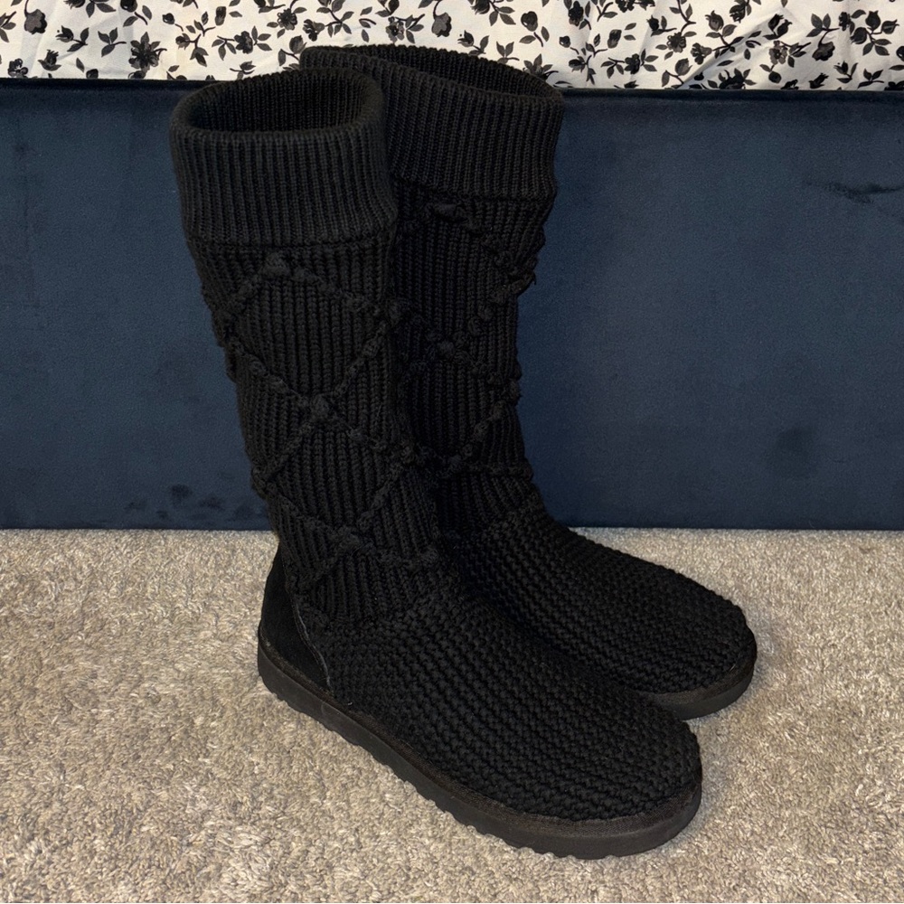UGG Black Knit Boots Size 8